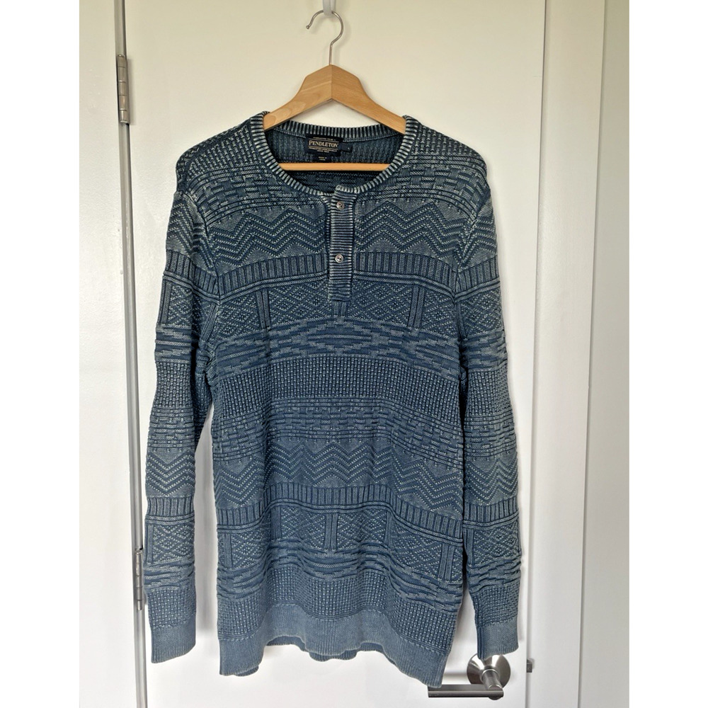 Pendleton Men's Large Blue Long Sleeve Cotton Henley Casual Sweater